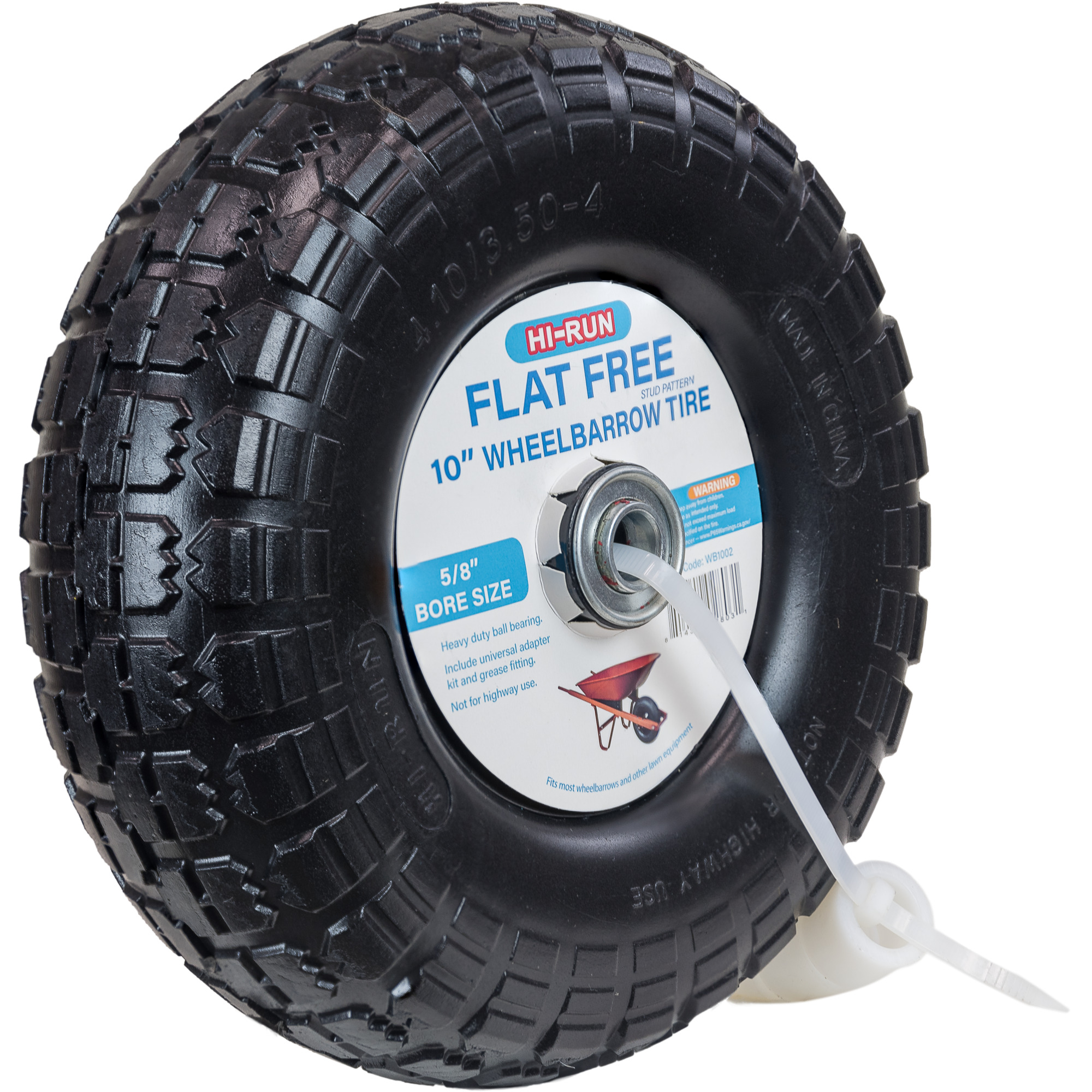 HI-RUN, Wheelbarrow Tire Assembly, Flat Free, Stud, Tire Size 10 Model# WB1002